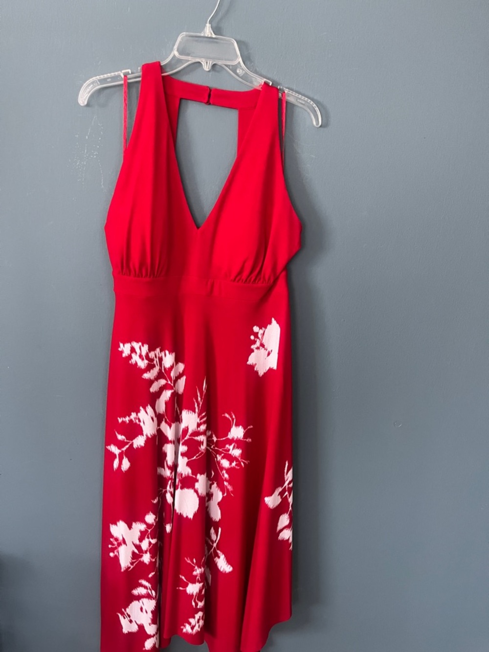 INC International Concepts Red Floral V-Neck Midi Dress